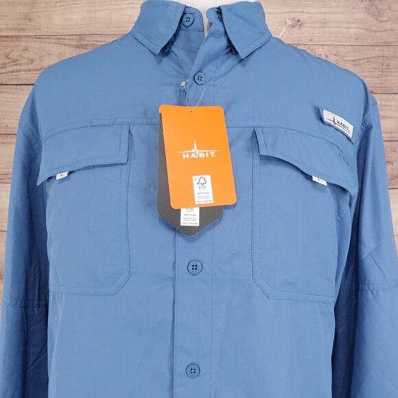 Habit Blue Springs Shirt Mens XL Stellar Blue Long Sleeve UPF Button Fishing Top - Picture 1 of 13